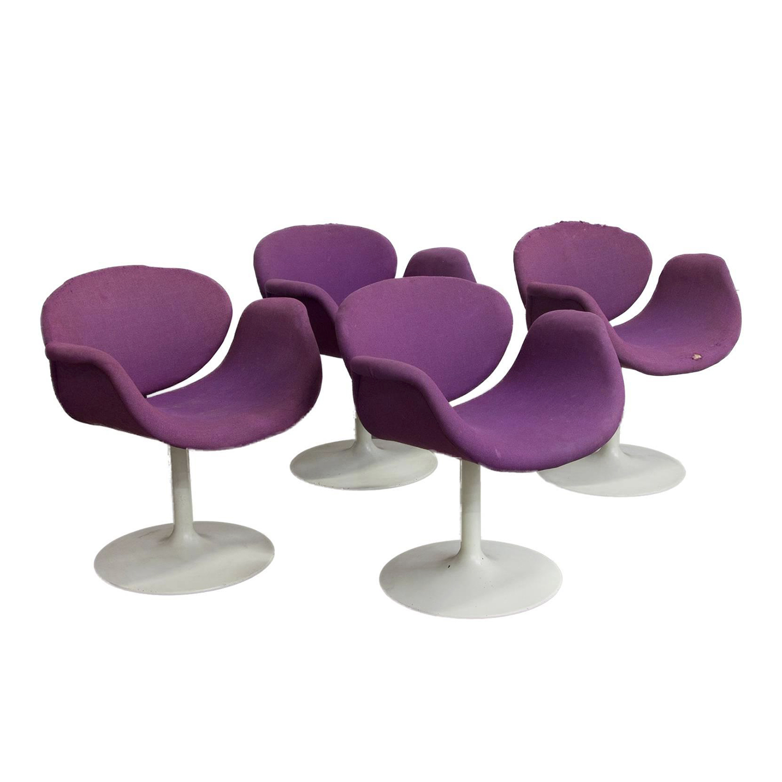 Set Very Early Tulip with Original Base and Purple Fabric, Pierre Paulin, Artifort