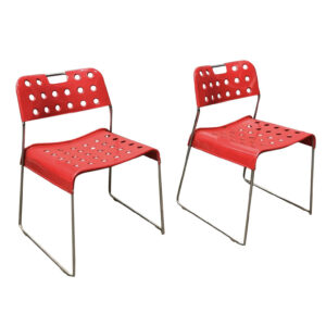 Two Rare Red Omstak Stacking Chairs for Bieffeplast, Kinsman Rodney