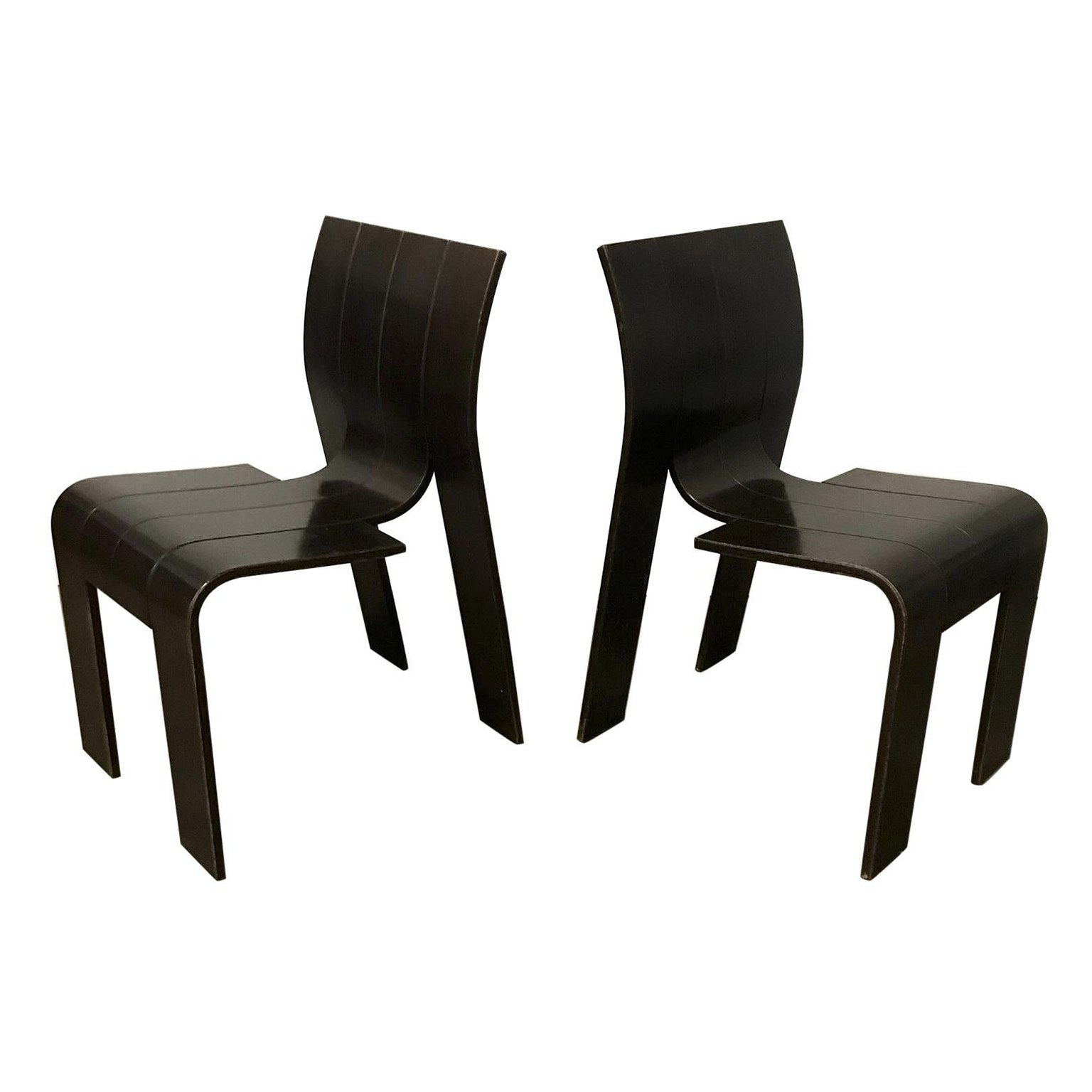 Brown Varnished Stackable Bended Wood Strip Chairs, Gijs Bakker for Castelijn