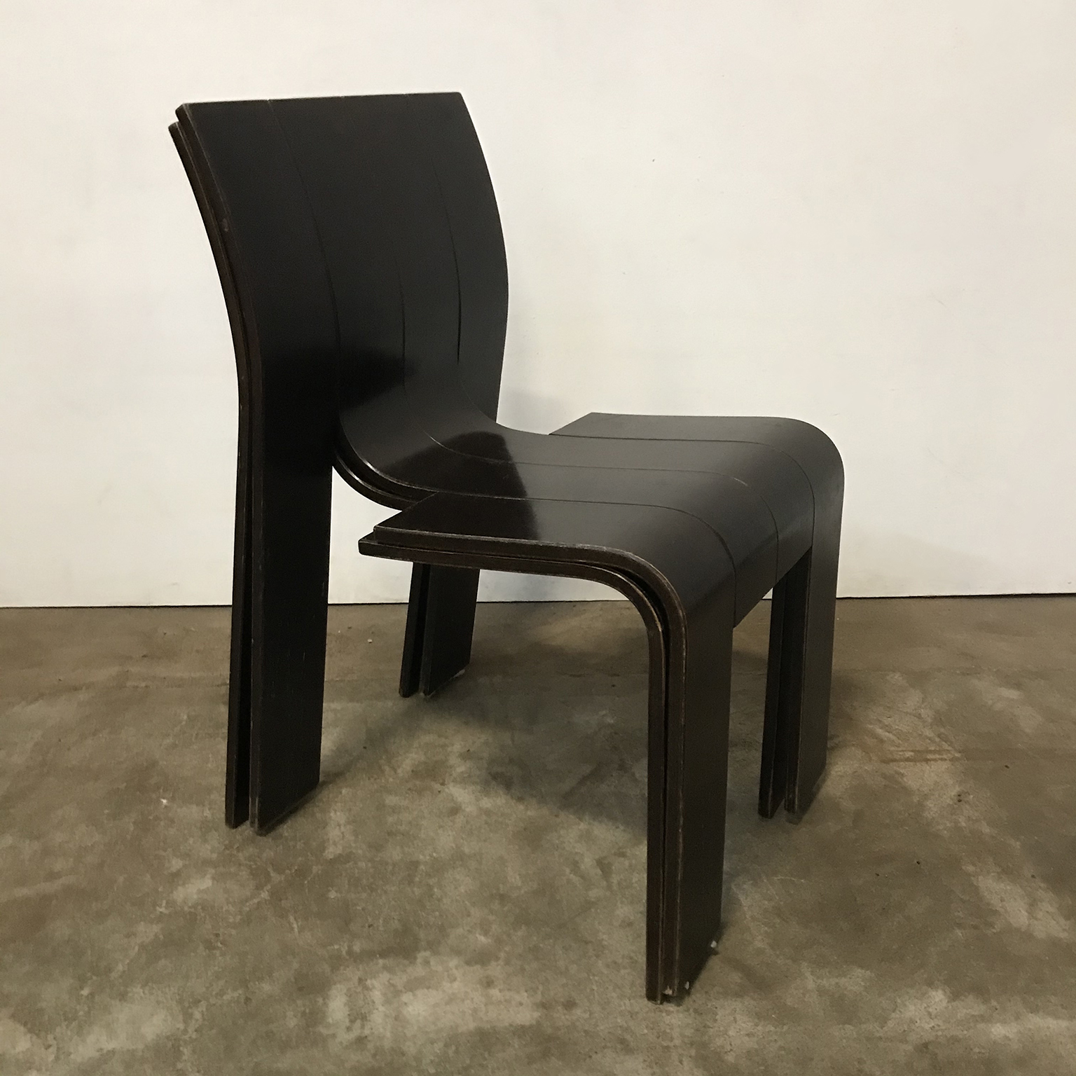 Brown Varnished Stackable Bended Wood Strip Chairs, Gijs Bakker for Castelijn - Image 20