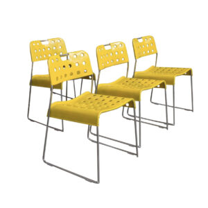 4 Rare Yellow Omk-stack Stacking Chairs, Kinsman Rodney