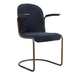 413R Side Chair in Blue Corduroi Fabric copper base, Gispen