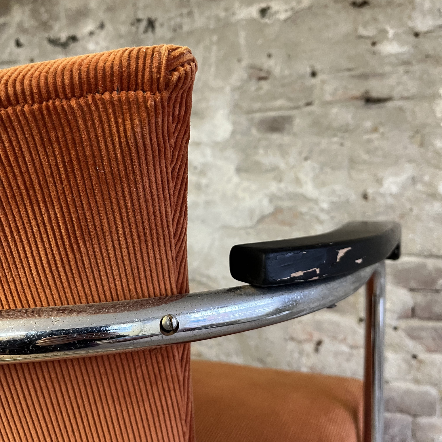 S 169, Tubular Easy Chair in Orange Light Brown Manchester with Wooden Armrests and Upholstery Unique Tilt Mechanism De Cirkel - Image 11