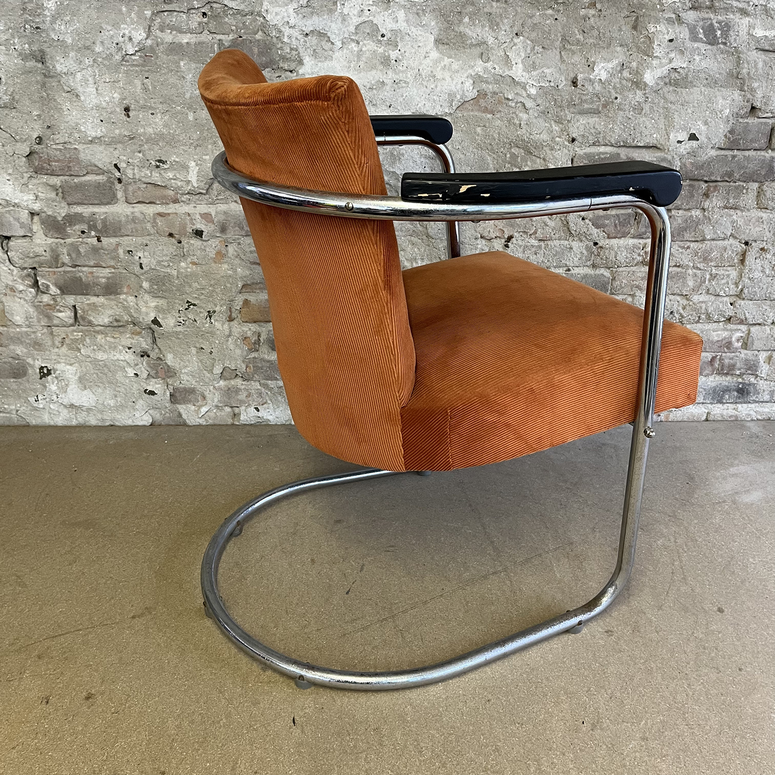 S 169, Tubular Easy Chair in Orange Light Brown Manchester with Wooden Armrests and Upholstery Unique Tilt Mechanism De Cirkel - Image 16