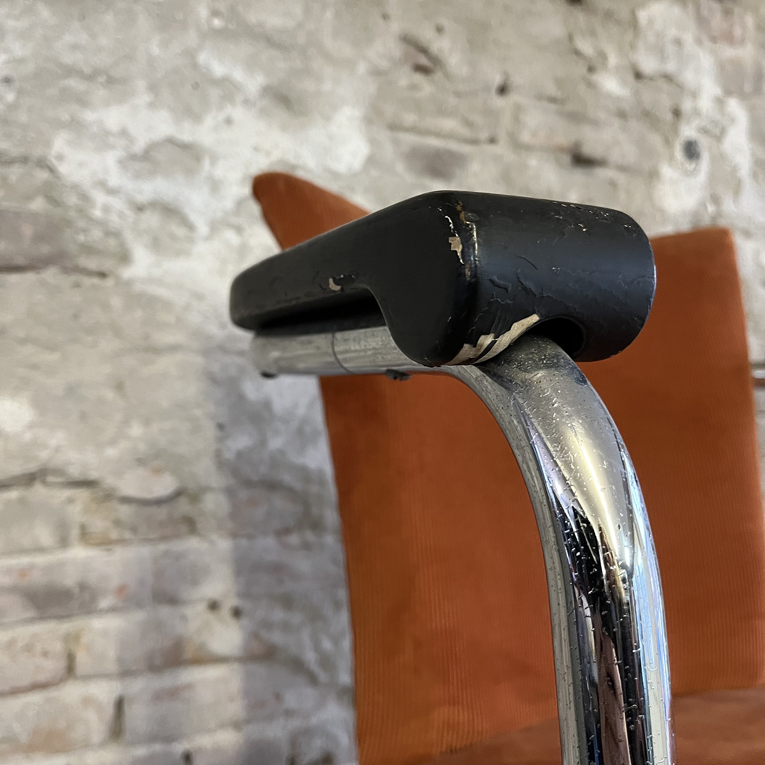 S 169, Tubular Easy Chair in Orange Light Brown Manchester with Wooden Armrests and Upholstery Unique Tilt Mechanism De Cirkel - Image 10