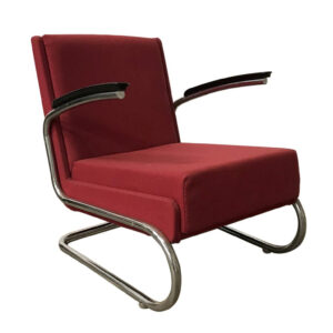 Tubular Easy Chair S412, by Thonet Design Team in Burgundy Red and Black Armrests