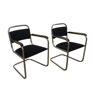 Set of Original Tubular Chairs with Black Upholstery