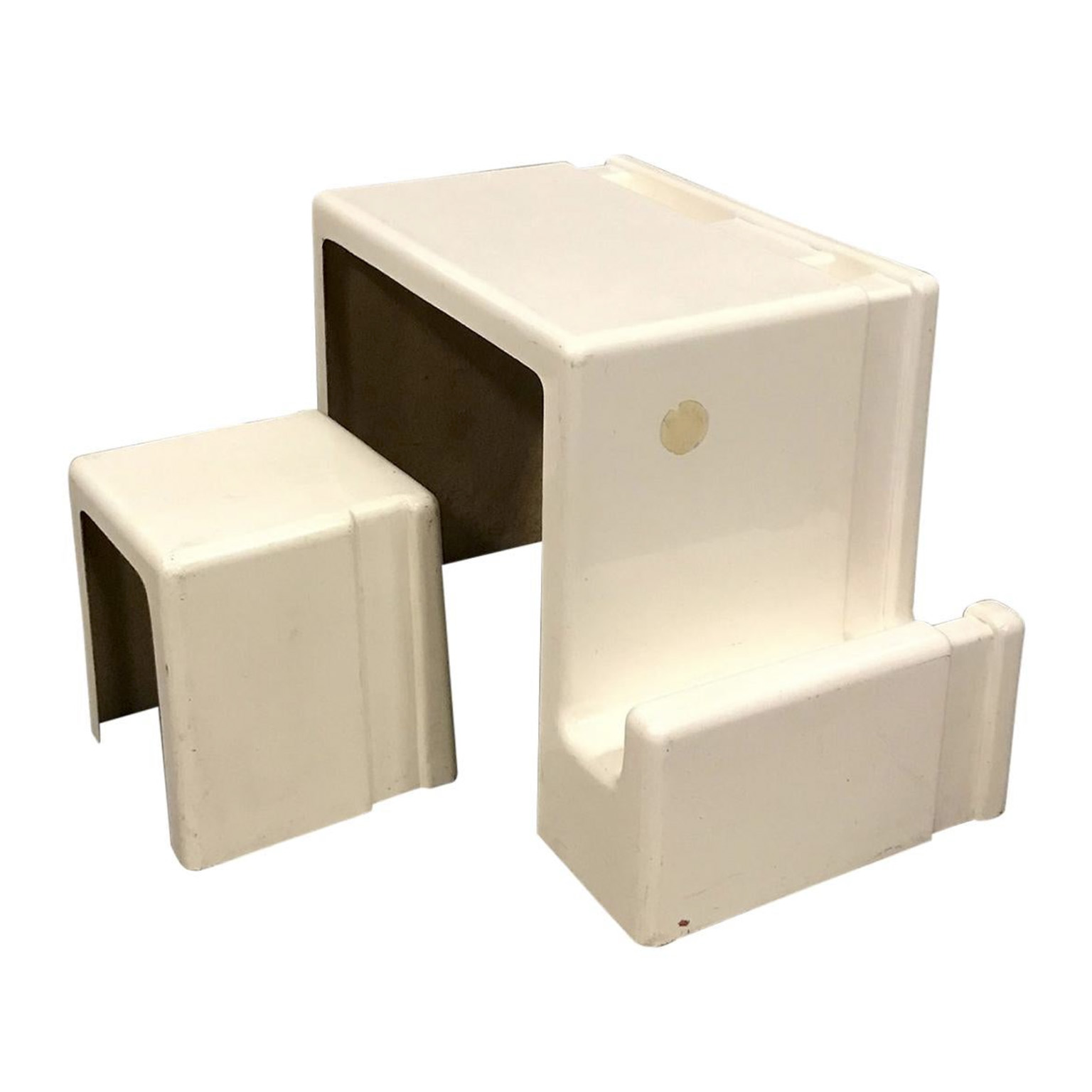 Rare 1970s Off-White Plastic Children Desk with Stool