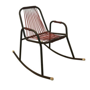 Rocking Chair in Red Plastic Strings on Black Metal Frame