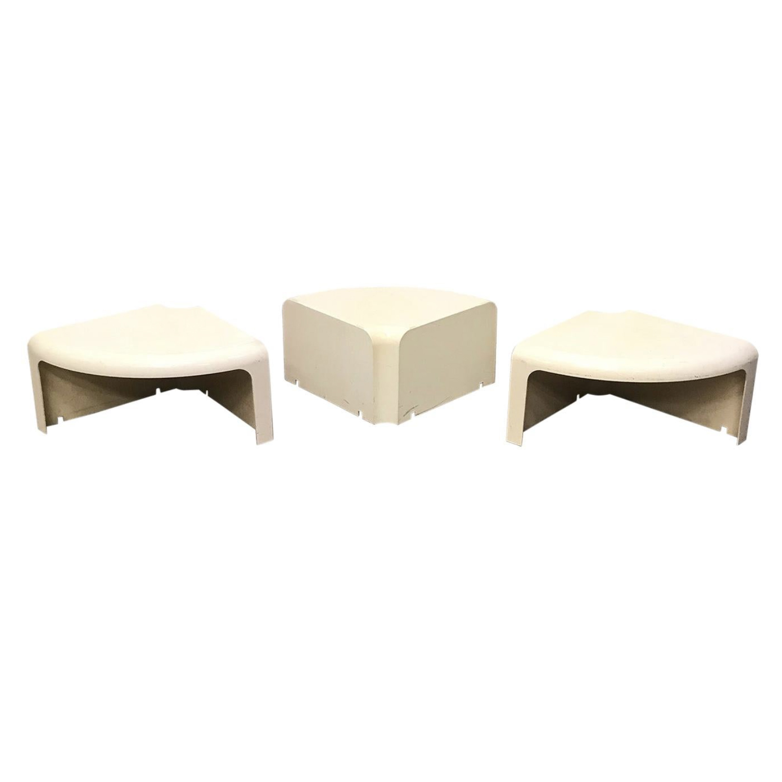 Three Half Round Plastic Side Tables in Off-White