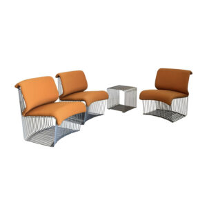 Verner Panton Set for Fritz Hansen Pantonova Chairs Original Orange Fabric
